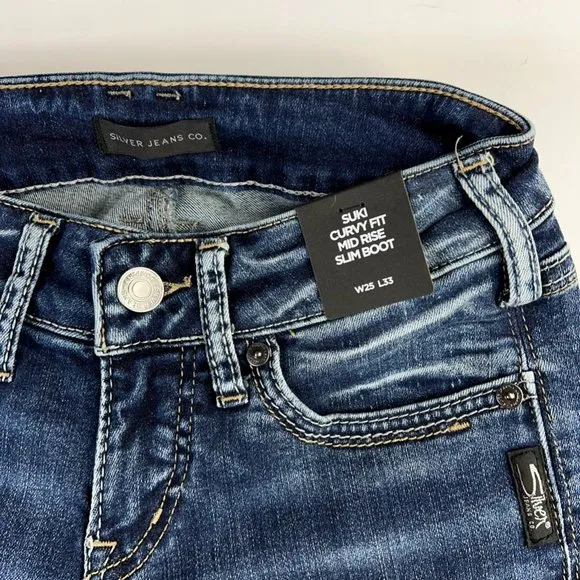 Silver Jeans Co Womens Suki Slim Boot Cut Denim Blue Stretch Curvy Fit 25x33 $89