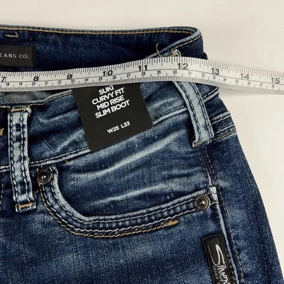 Silver Jeans Co Womens Suki Slim Boot Cut Denim Blue Stretch Curvy Fit 25x33 $89