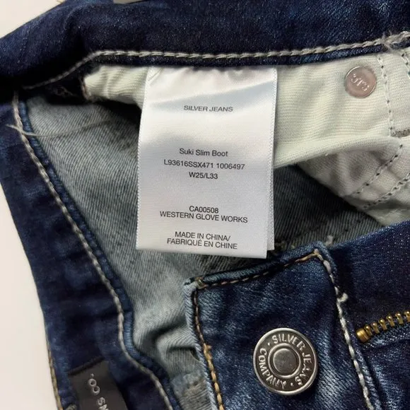 Silver Jeans Co Womens Suki Slim Boot Cut Denim Blue Stretch Curvy Fit 25x33 $89