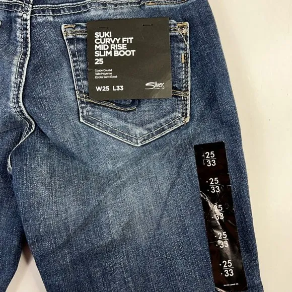 Silver Jeans Co Womens Suki Slim Boot Cut Denim Blue Stretch Curvy Fit 25x33 $89