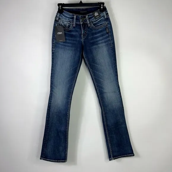 Silver Jeans Co Womens Suki Slim Boot Cut Denim Blue Stretch Curvy Fit 25x33 $89