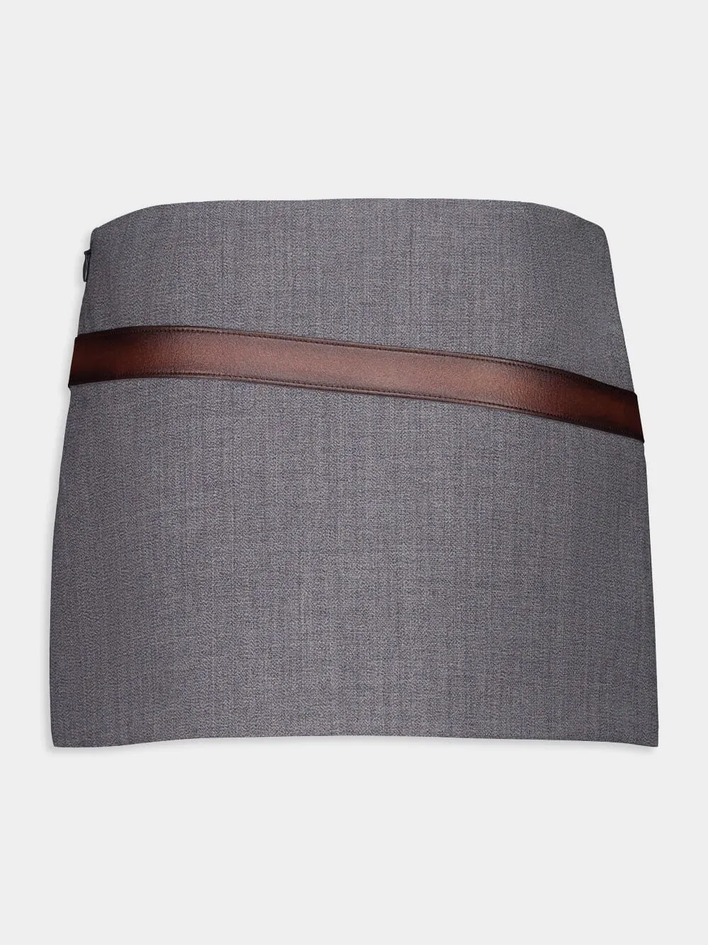 Slate Grey Technical Wool Miniskirt with Printed Belt