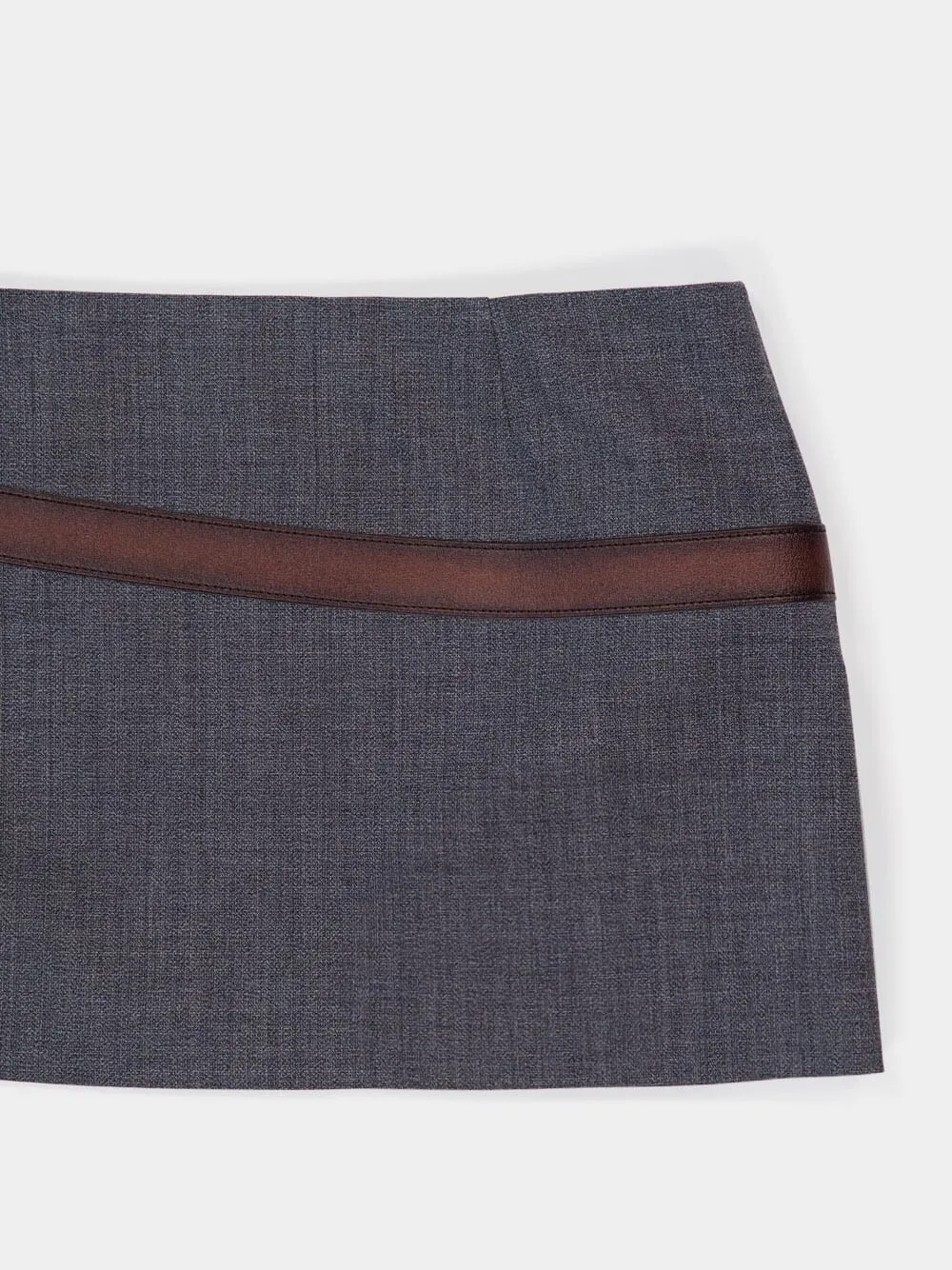 Slate Grey Technical Wool Miniskirt with Printed Belt
