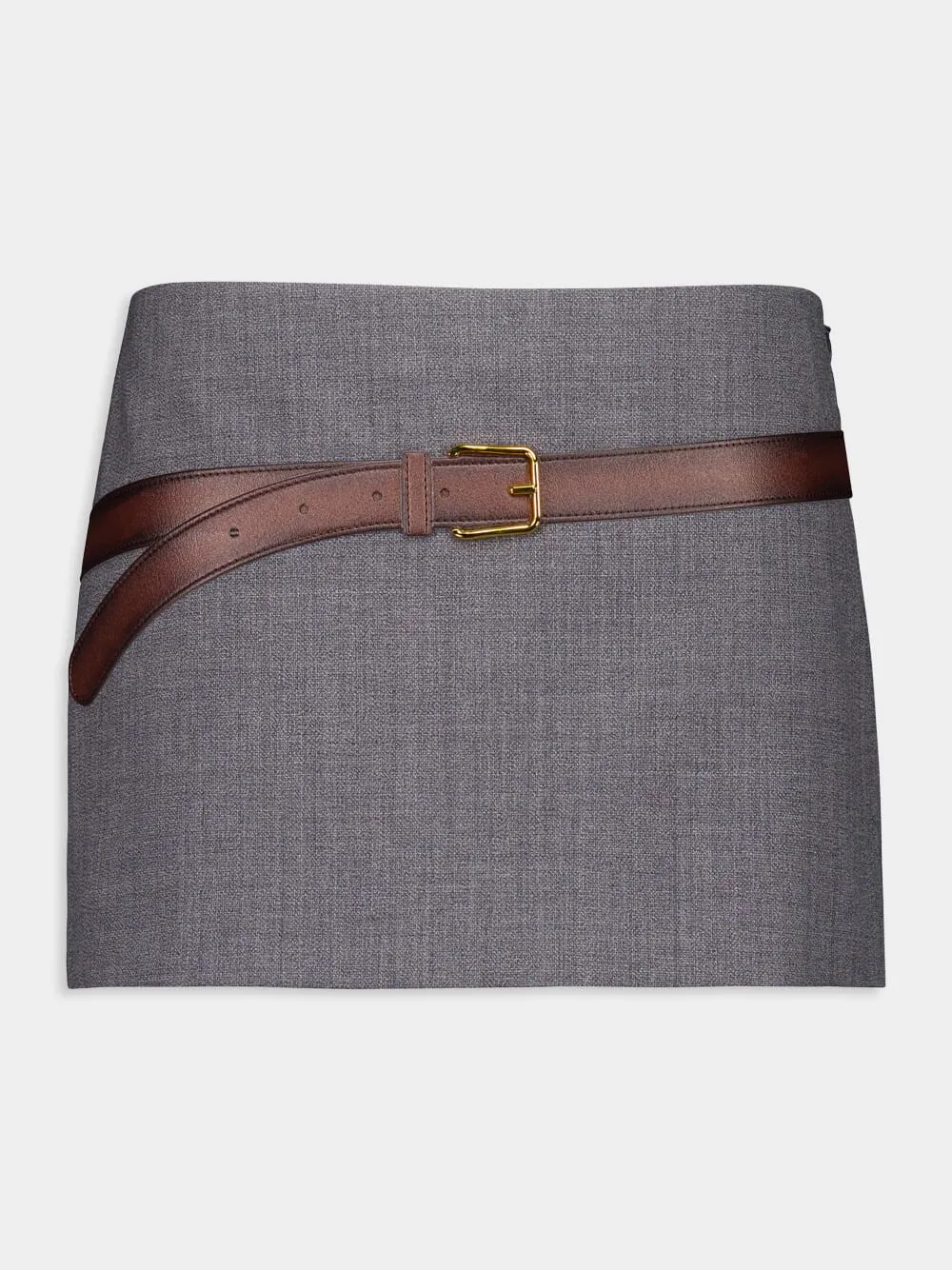 Slate Grey Technical Wool Miniskirt with Printed Belt