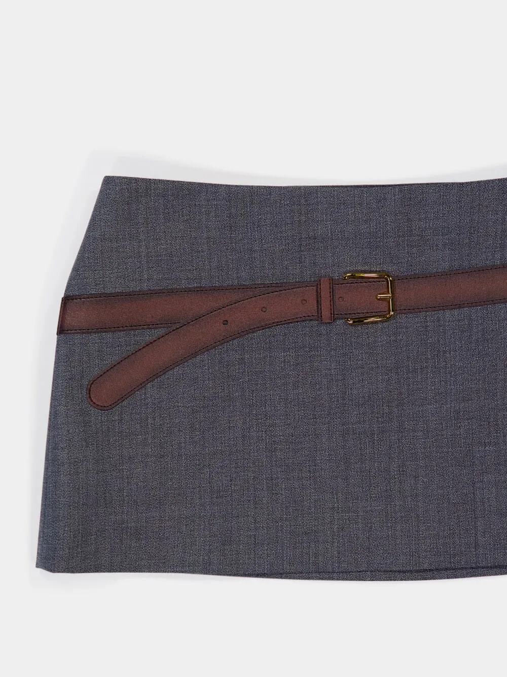 Slate Grey Technical Wool Miniskirt with Printed Belt