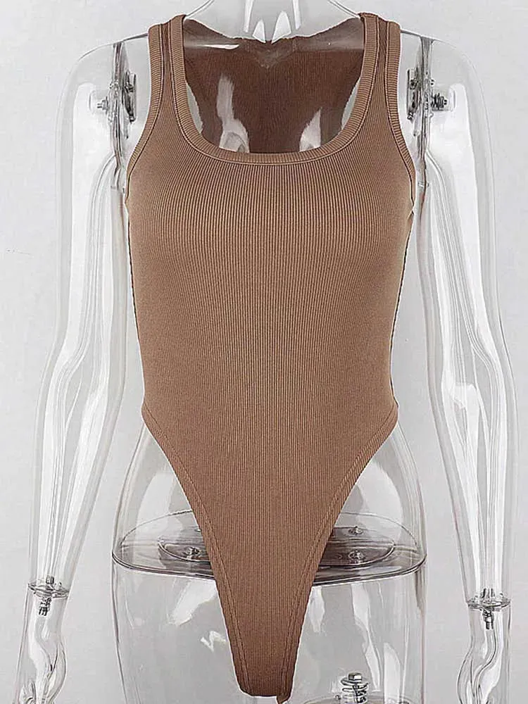 Sleeveless Knit Bodysuit – Sexy Summer Off Shoulder Halter Bodycon Top for Women – Clubwear & Casual Street Style