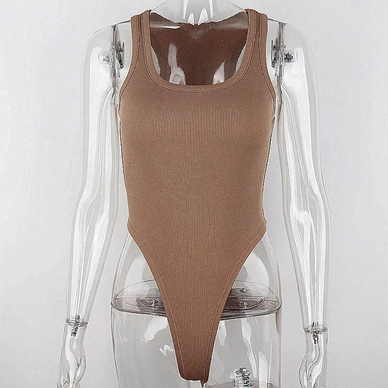 Sleeveless Knit Bodysuit – Sexy Summer Off Shoulder Halter Bodycon Top for Women – Clubwear & Casual Street Style