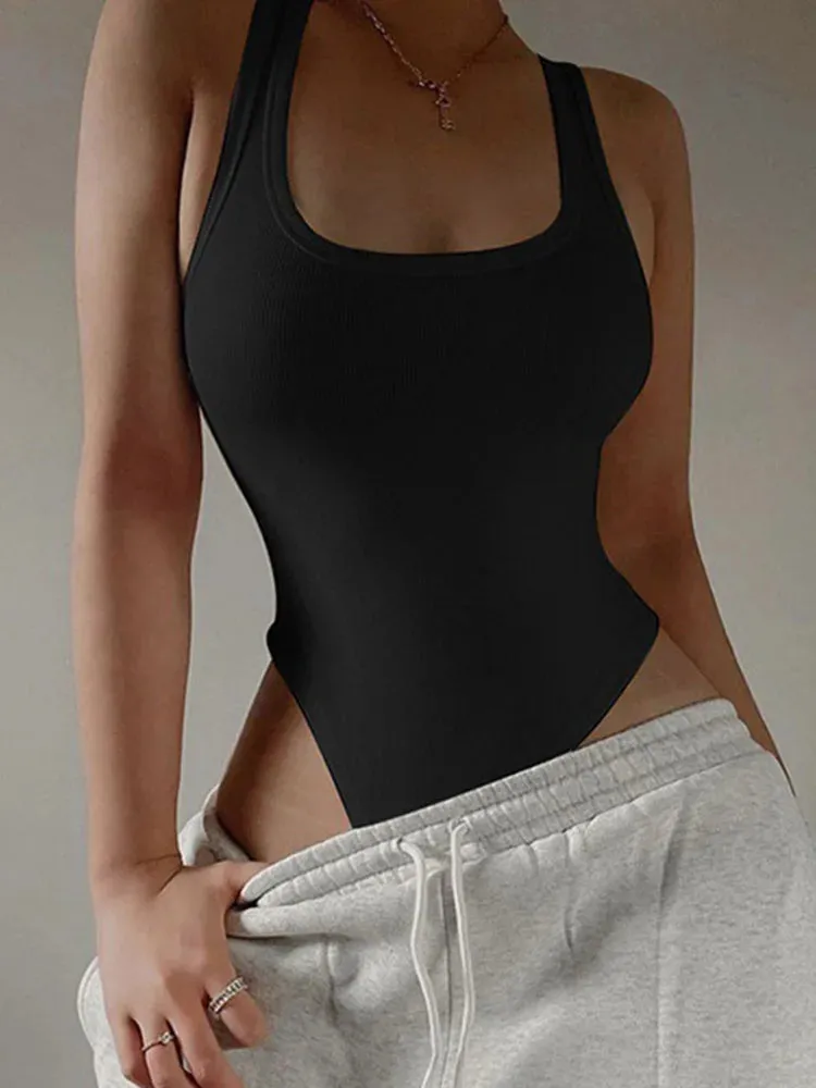 Sleeveless Knit Bodysuit – Sexy Summer Off Shoulder Halter Bodycon Top for Women – Clubwear & Casual Street Style