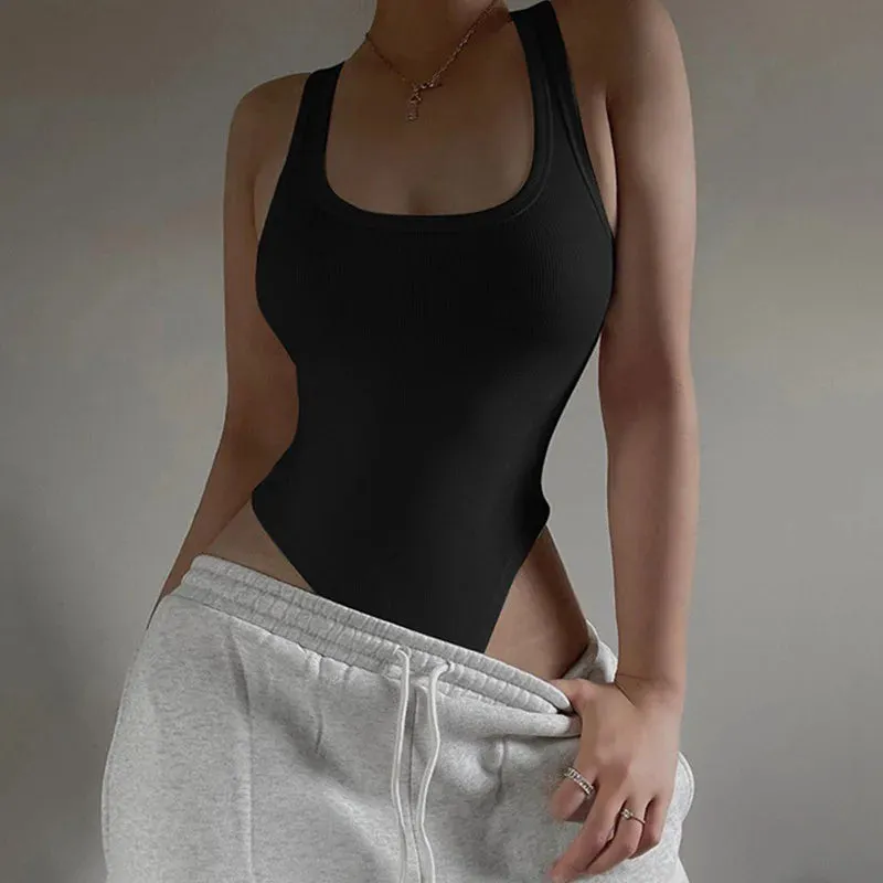 Sleeveless Knit Bodysuit – Sexy Summer Off Shoulder Halter Bodycon Top for Women – Clubwear & Casual Street Style