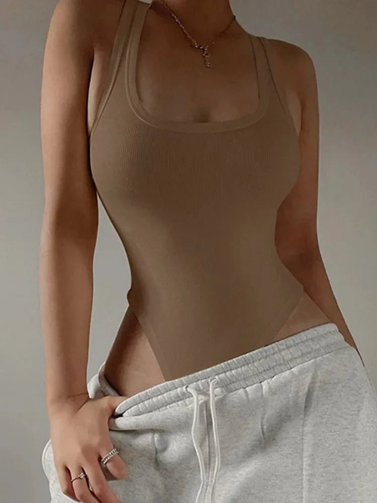 Sleeveless Knit Bodysuit – Sexy Summer Off Shoulder Halter Bodycon Top for Women – Clubwear & Casual Street Style