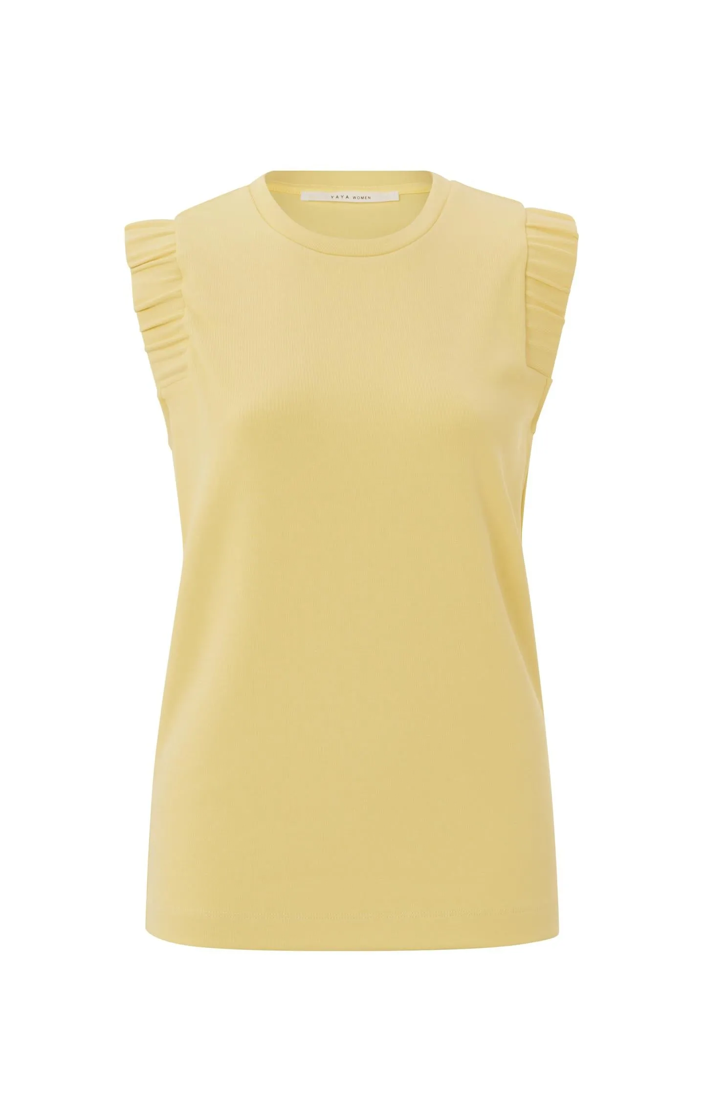 Sleeveless top with round neck and subtle shoulder detail