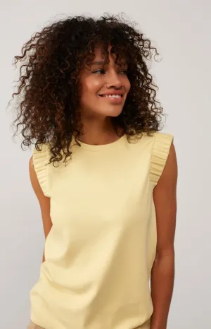 Sleeveless top with round neck and subtle shoulder detail