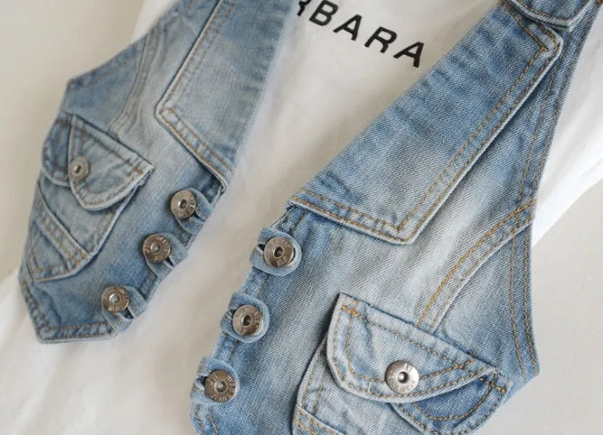 Sleeveless V-Neck Slim Short Denim Jean Jacket Thin Strap Waistcoat