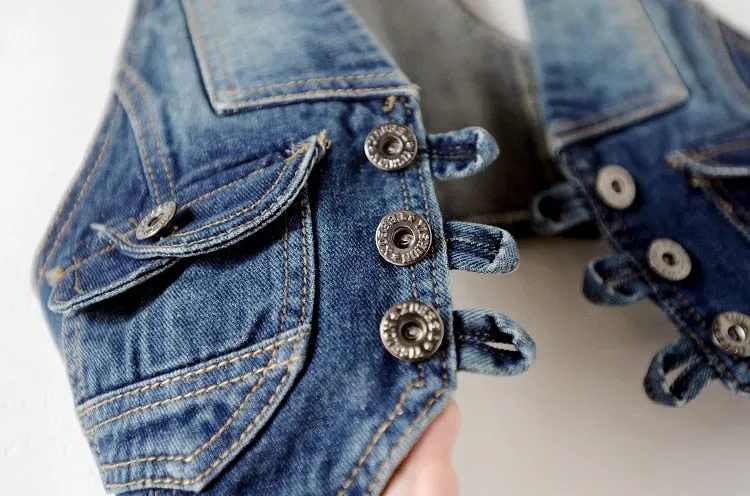 Sleeveless V-Neck Slim Short Denim Jean Jacket Thin Strap Waistcoat