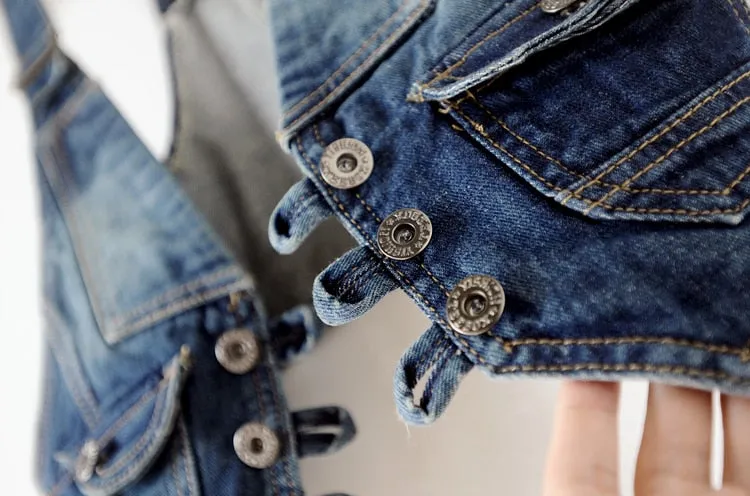 Sleeveless V-Neck Slim Short Denim Jean Jacket Thin Strap Waistcoat