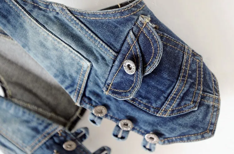 Sleeveless V-Neck Slim Short Denim Jean Jacket Thin Strap Waistcoat
