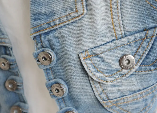 Sleeveless V-Neck Slim Short Denim Jean Jacket Thin Strap Waistcoat
