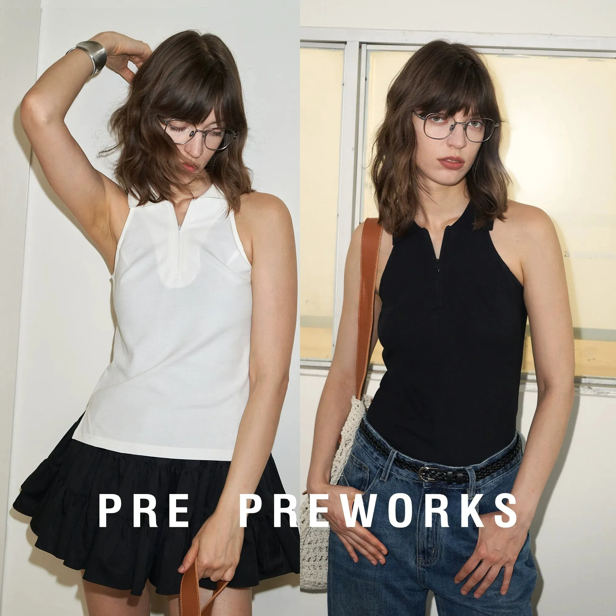 Sleeveless Zip-Up Polo Top