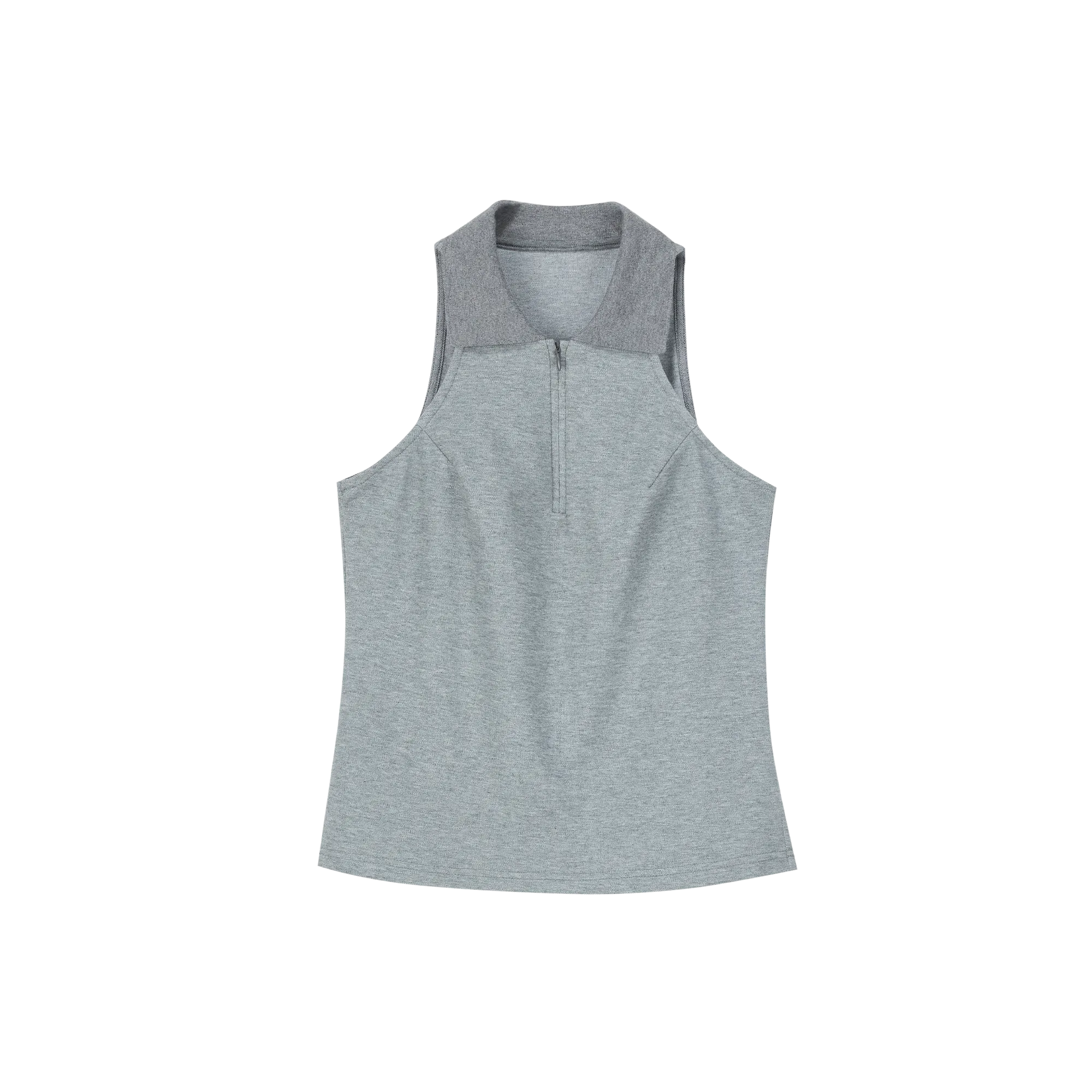 Sleeveless Zip-Up Polo Top