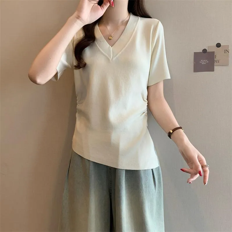 Solid Color Plus Size T-Shirt with Flattering Asymmetrical Hem