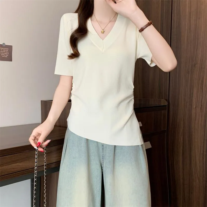 Solid Color Plus Size T-Shirt with Flattering Asymmetrical Hem