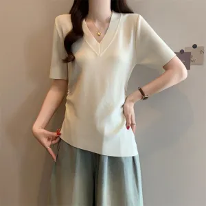 Solid Color Plus Size T-Shirt with Flattering Asymmetrical Hem