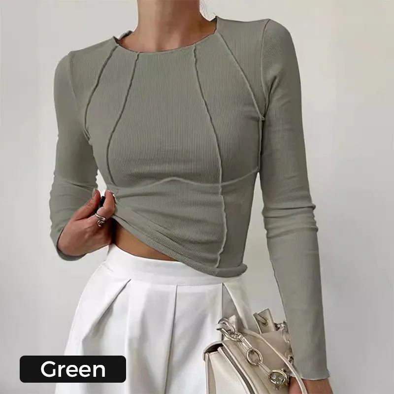 Solid Color Round Neck Slim Knit Top