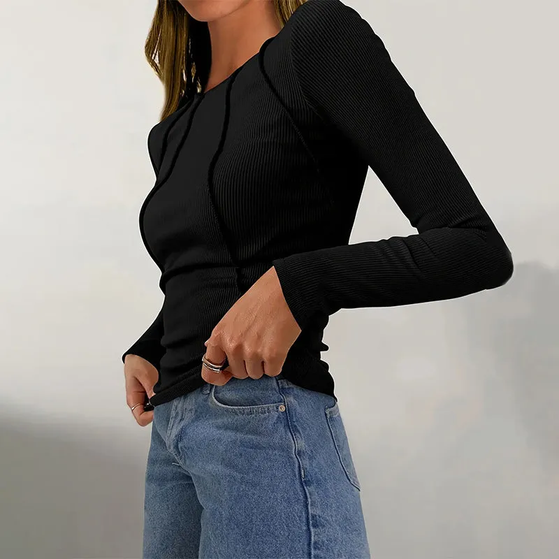 Solid Color Round Neck Slim Knit Top