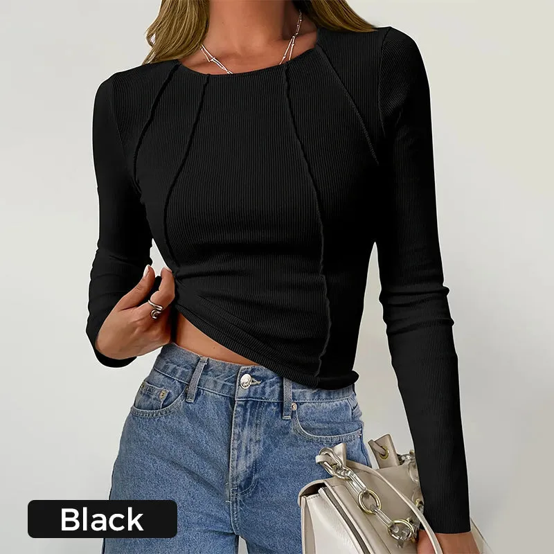 Solid Color Round Neck Slim Knit Top
