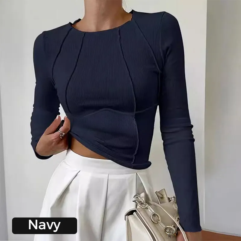 Solid Color Round Neck Slim Knit Top
