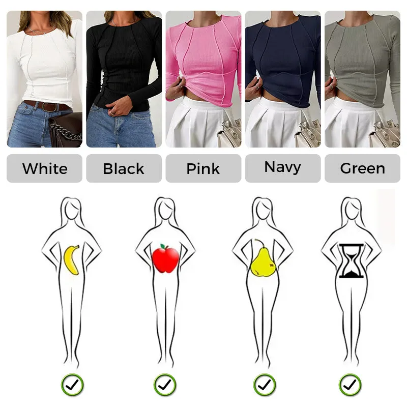 Solid Color Round Neck Slim Knit Top