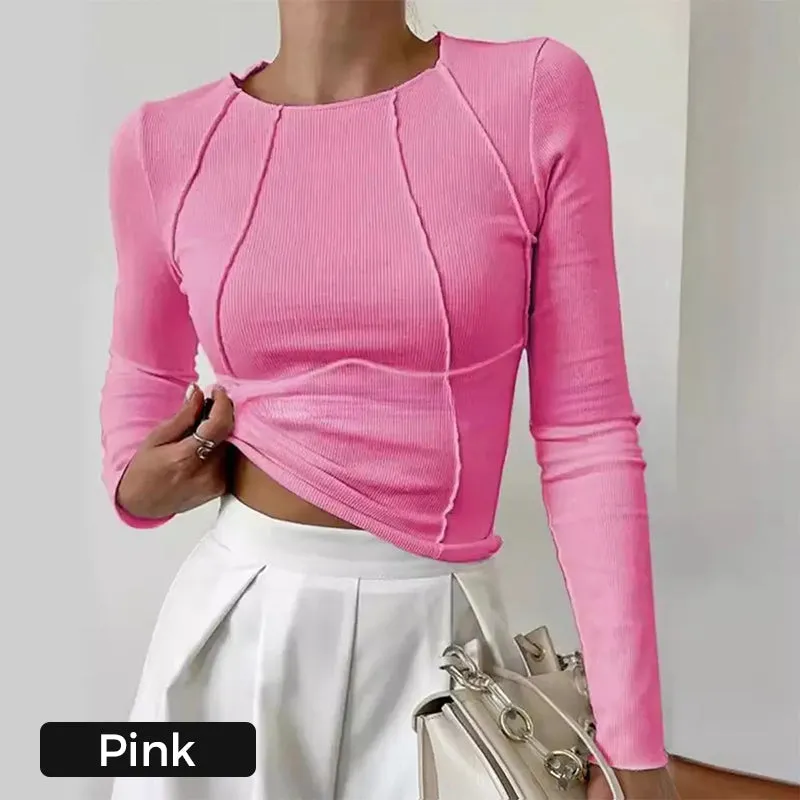 Solid Color Round Neck Slim Knit Top