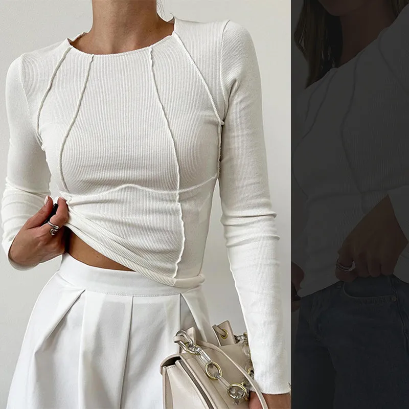 Solid Color Round Neck Slim Knit Top