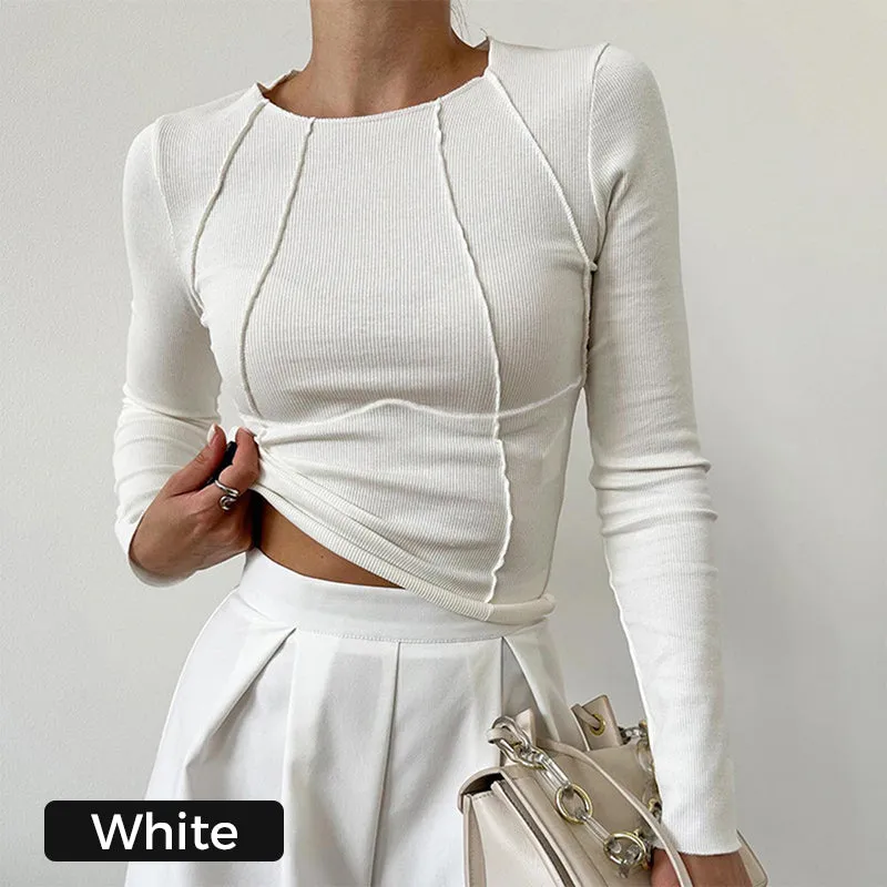 Solid Color Round Neck Slim Knit Top