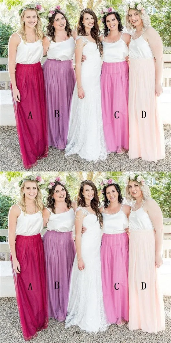 Spaghetti Straps Sleeveless Long Cheap Burgundy Tulle Bridesmaid Dresses Online, QB0032
