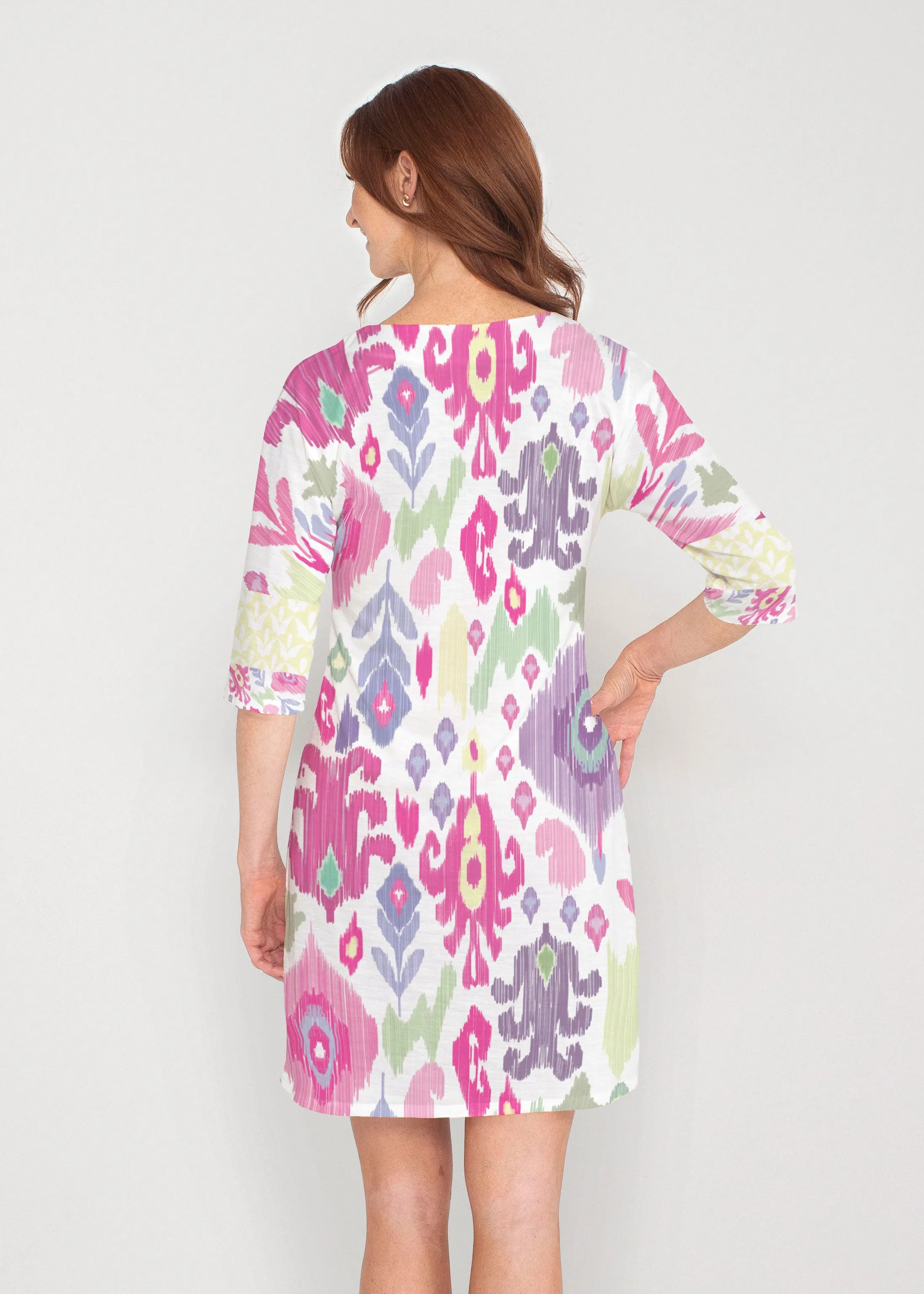 Spring Pastel (8155) ~ Drop Shoulder 3/4 Sleeve V-Neck Dress