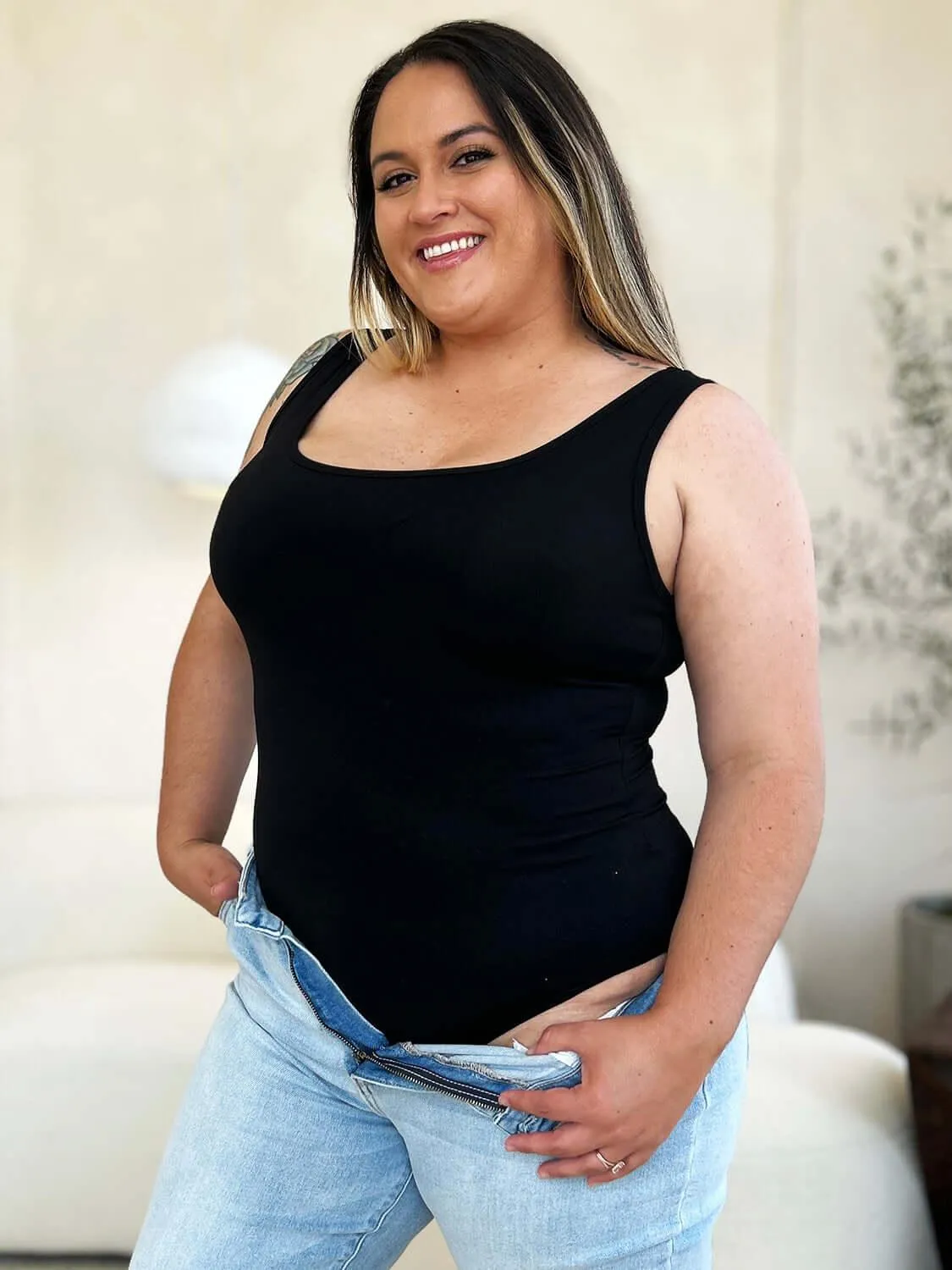 Square Neck Sleeveless Bodysuit – Sleek & Stylish Fit