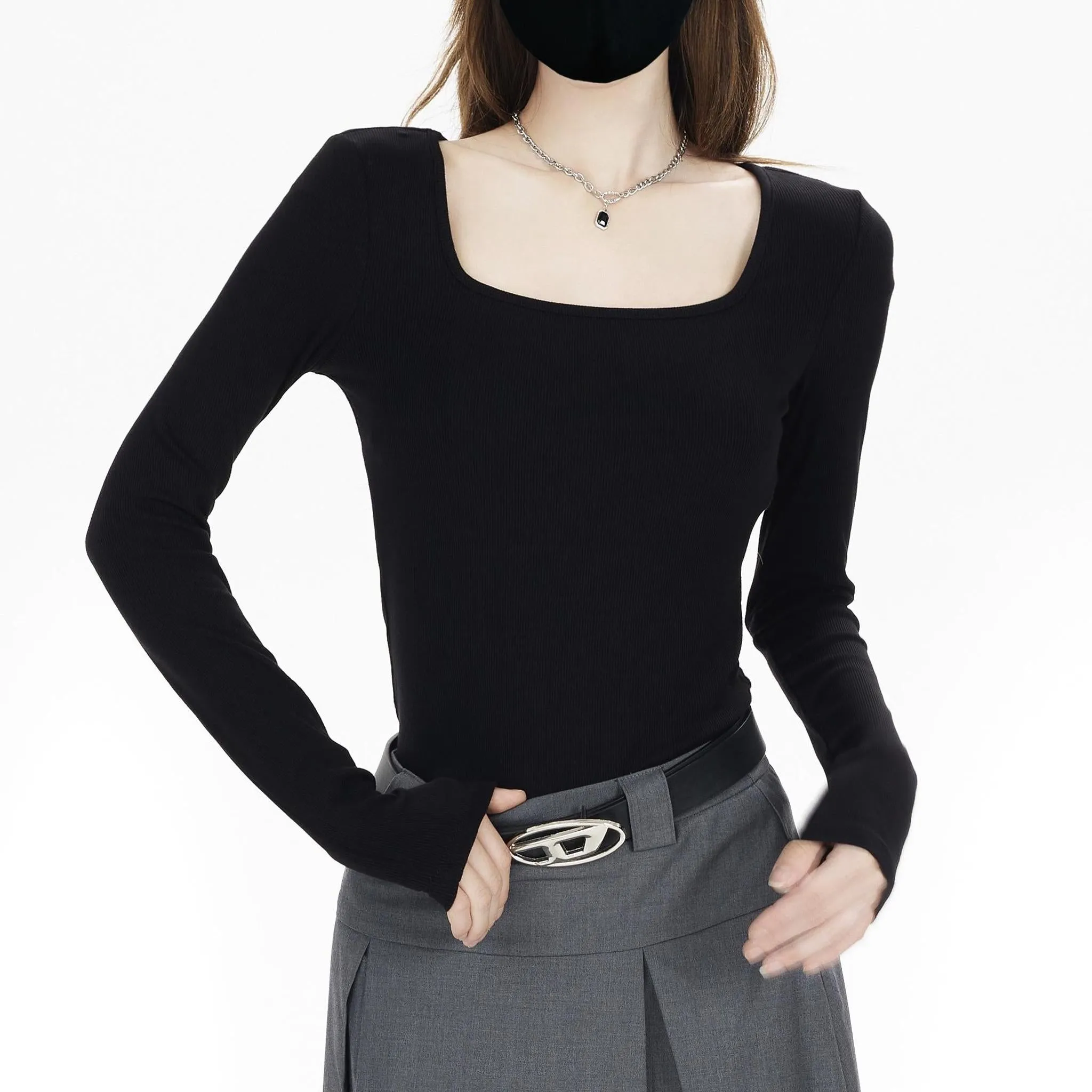 Square Neck Slim Ribbed Top