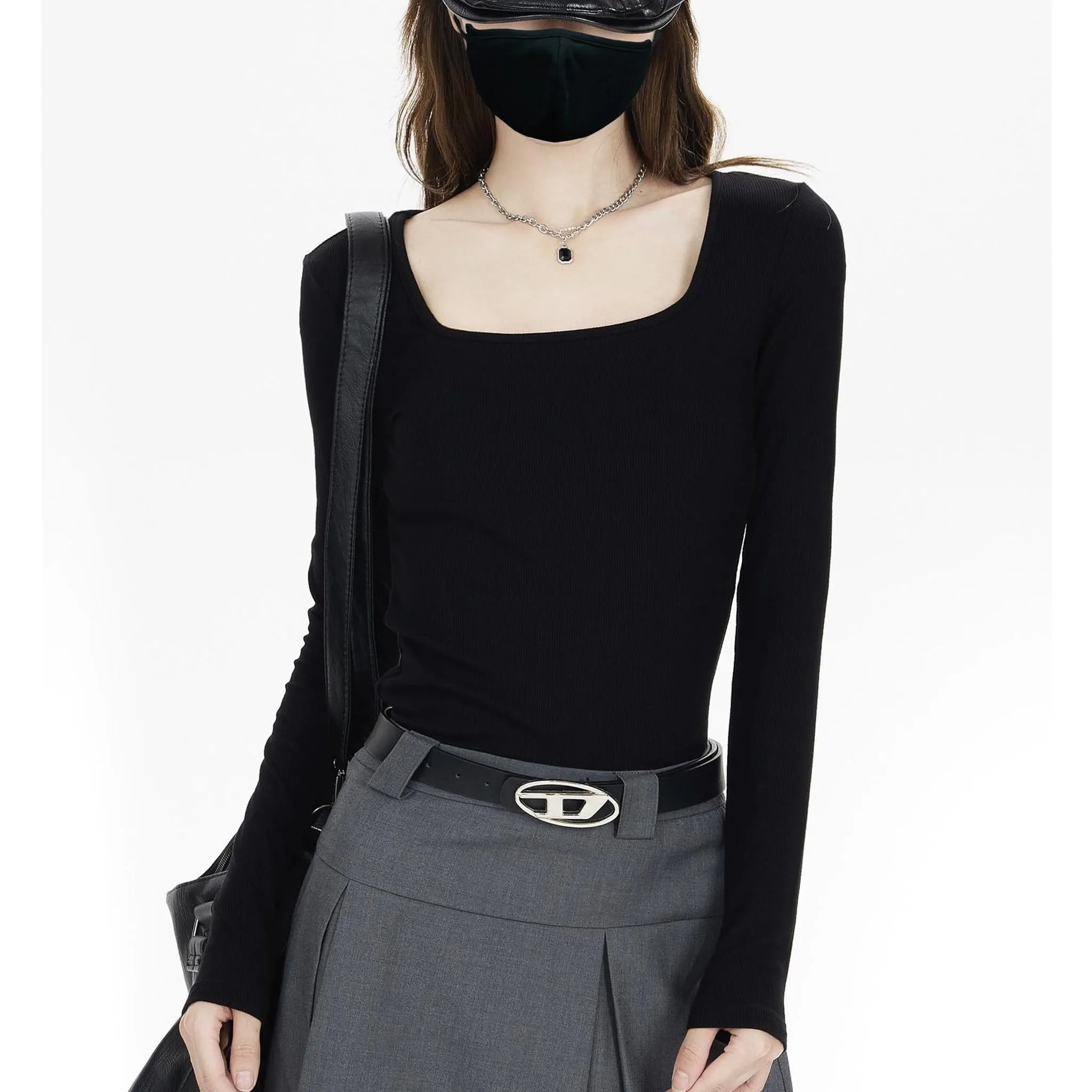 Square Neck Slim Ribbed Top