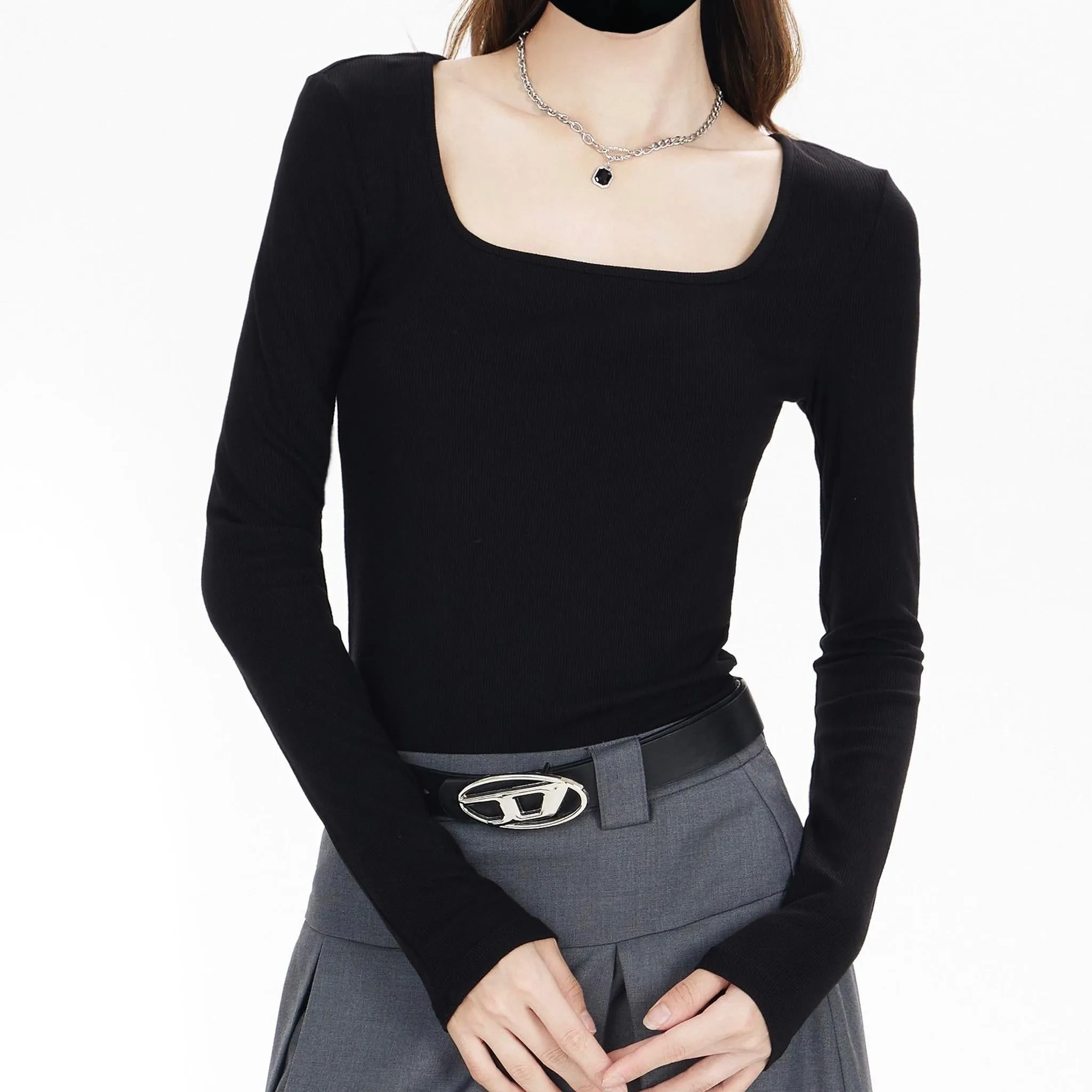Square Neck Slim Ribbed Top