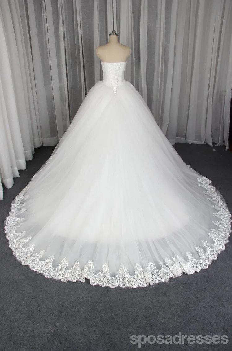 Strapless A line Tulle Wedding Dresses,  2018 Lace Custom Wedding Gowns, 18004