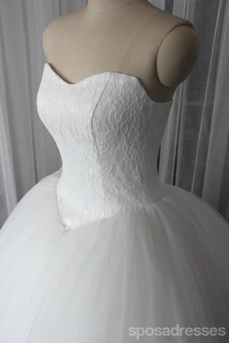 Strapless A line Tulle Wedding Dresses,  2018 Lace Custom Wedding Gowns, 18004