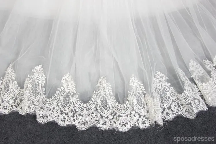 Strapless A line Tulle Wedding Dresses,  2018 Lace Custom Wedding Gowns, 18004