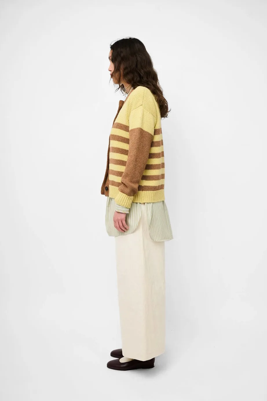 Stripe Cardigan in Celery & Nutmeg