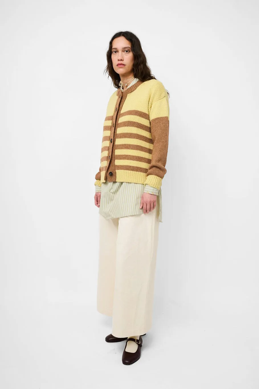 Stripe Cardigan in Celery & Nutmeg
