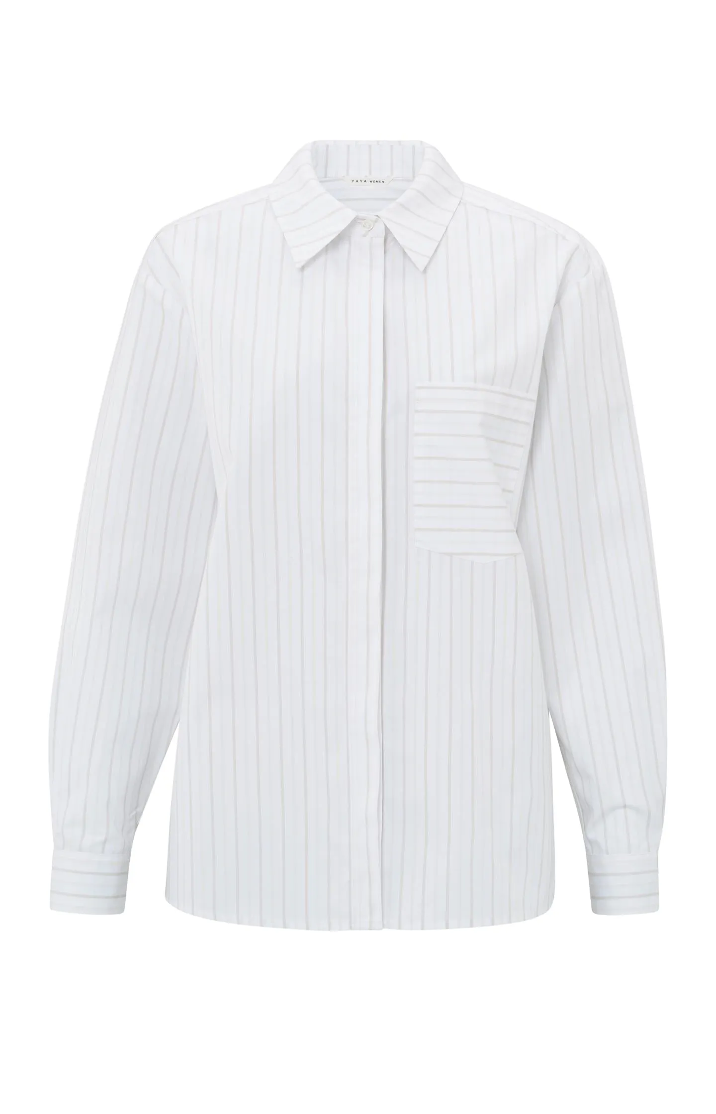 Striped blouse with chest pocket and cuff tape