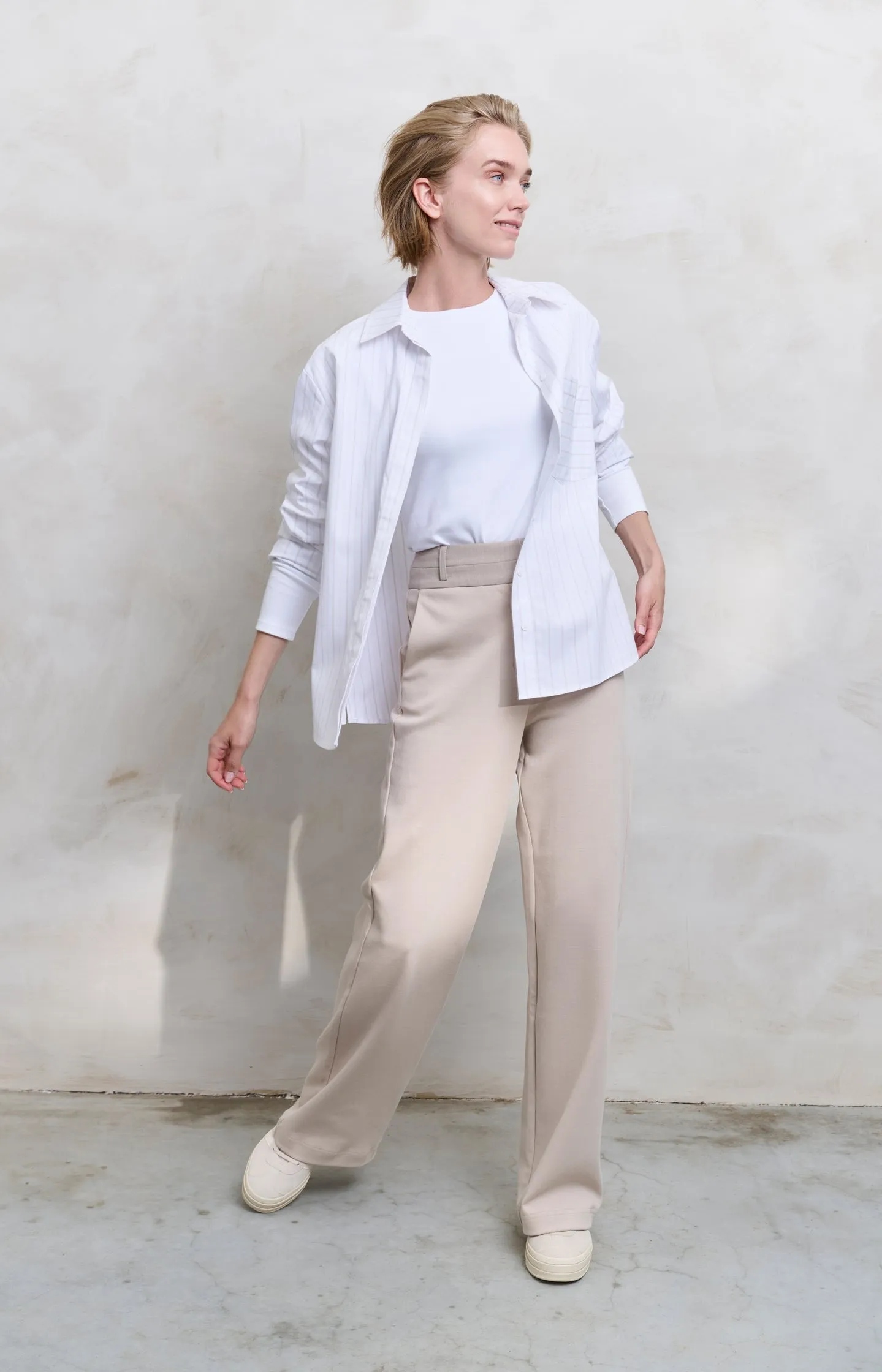 Striped blouse with chest pocket and cuff tape