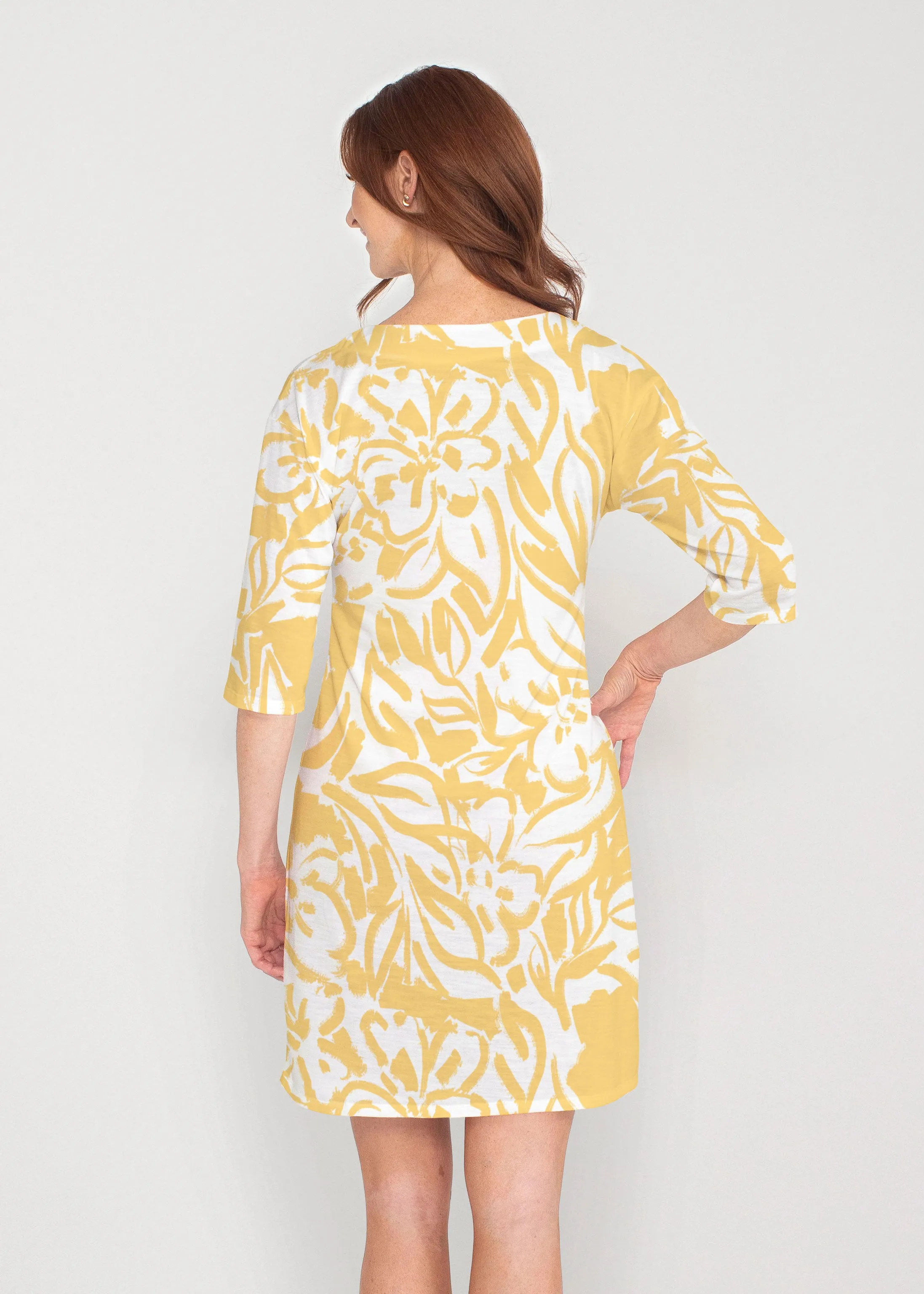 Summer Breeze Golden (8073) ~ Drop Shoulder 3/4 Sleeve V-Neck Dress
