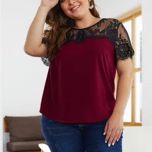 Summer New Lace Stitching Large Size T-shirt