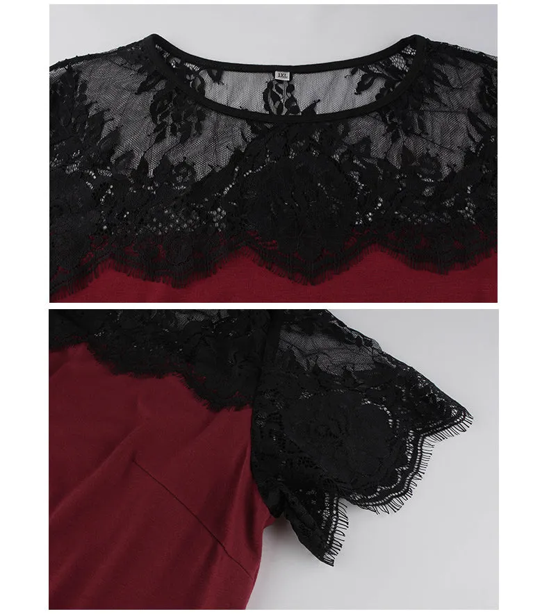 Summer New Lace Stitching Large Size T-shirt